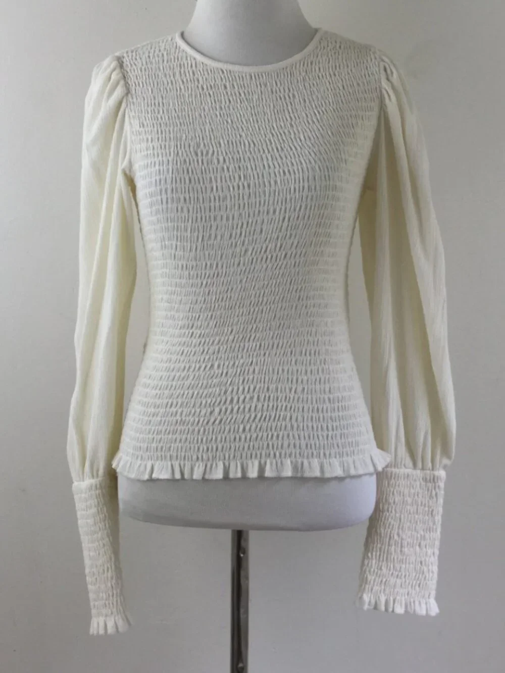 by Anthropologie Ivory Smocked Puff Sleeve Top xs